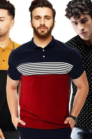 LEOTUDE Men's Matty Regular Fit Half Sleeve Polo T-Shirt Combo (Pack of 3)