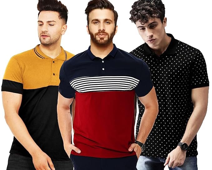 LEOTUDE Men's Matty Regular Fit Half Sleeve Polo T-Shirt Combo (Pack of 3)