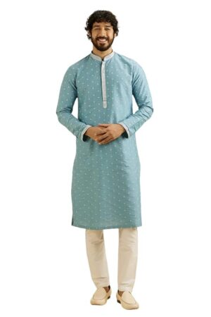 Manyavar Men's Viscose Blend Thread Embroidery Kurta Set (2pcs)