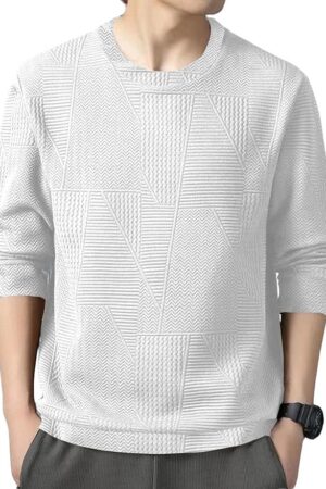 GRECIILOOKS Full Sleeve T Shirt for Men | Casual T-Shirts for Man|Poly Cotton Textured Oversized Fit T-Shirt | Round Neck T-Shirt's