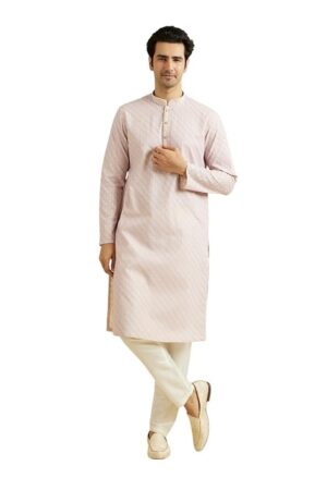Manyavar Men's Cotton Blend Chikankari Printed Kurta Set (2pcs)