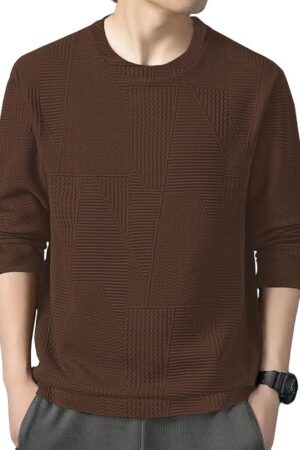 GRECIILOOKS Full Sleeve T Shirt for Men | Casual T-Shirts for Man|Poly Cotton Textured Oversized Fit T-Shirt | Round Neck T-Shirt's