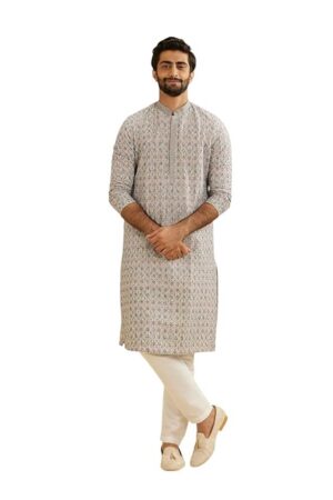 Manyavar Men's Cotton Blend Printed Kurta Set (2pcs)