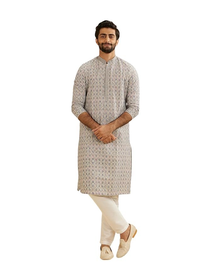 Manyavar Men's Cotton Blend Printed Kurta Set (2pcs)