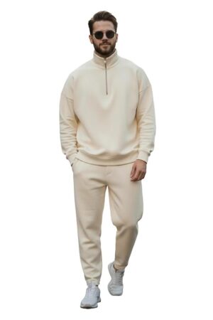 Mack Jonney Solid Half Zipper Track Suit for men | Co-ord Set | Warm Fleece Tracksuit Set | Full Sleeve Sweatshirt