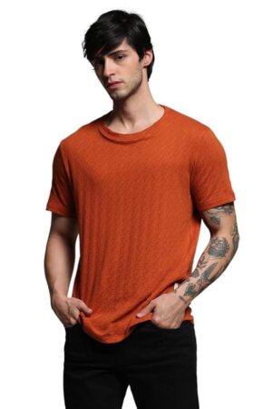 JACK & JONES Men Cotton Regular Self Design Round Neck T-Shirt