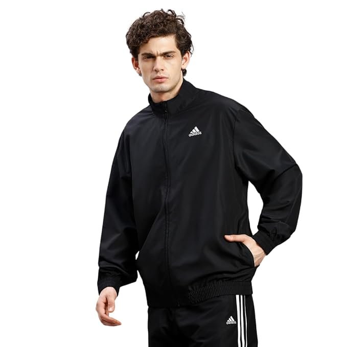 Adidas Men's Corp Wv Ttop Sports Jacket - Black Durable, Lightweight, Breathable Sportswear track Jacket for Gym, Running, Fitness, Casual Activewear For All-Season