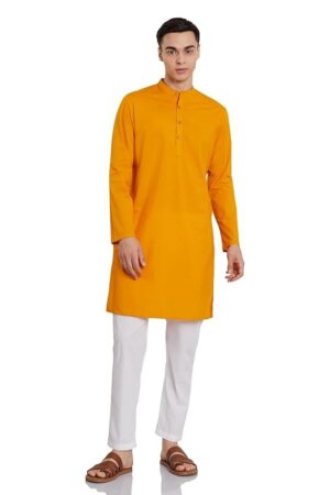 Amazon Brand - Symbol Men's 100% Cotton Solid Long Length and Pant Set |Casual |Regular Fit - 2pcs (Available in Plus Sizes)