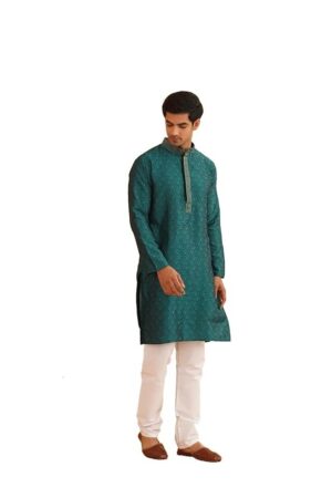 SOJANYA (Since 1958 Men's Silk Blend Kurta and Off White Churidar Pyjama SetSOJANYA (Since 1958 Men's Silk Blend Kurta and Off White Churidar Pyjama Set