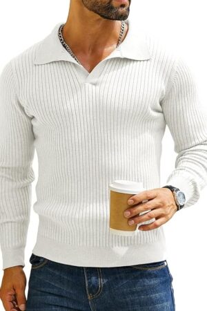 DENIMHOLIC Men's Cotton Full Sleeve Collar Polo Sweater for Men, Rib Knitted Sweaters for Men Winter Sweater for Man
