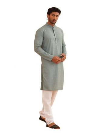 SOJANYA (Since 1958 Men's Cotton Embroidered Thread Work Kurta With white churidar Pyjama