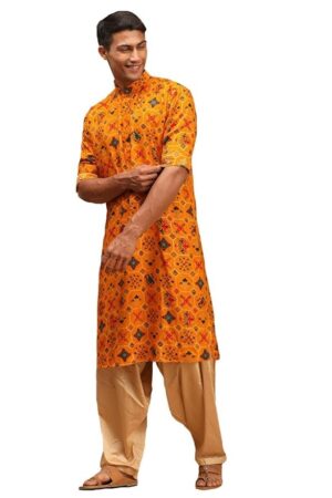 VASTRAMAY Men's Cotton Blend Kurta and Patiala Set