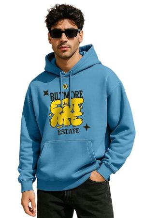 Veirdo® Polycotton Spun Oversized Fit Hooded Sweatshirt Full Sleeves Front Chest Graphic Printed Drop Shoulder Jumper Hoodie for Men (Sizes: S to 3XL)