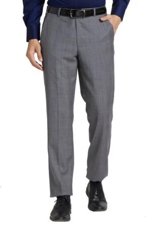 Park Avenue Men's Mid Rise Luxus Fit Polyester Blend Checks Pattern Flat Front Formal Regular Fit Trouser