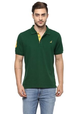 S S HANDICRAFTS creatives Polo Collar Cotton Poly Striped T Shirt for Men Green