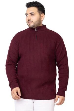 Kvetoo Plus Size Men High Neck Zipper Full Sleeve Woolen Winter Sweater
