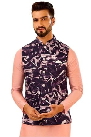 KISAH Men's Ethnic Wear Regular Fit Embellished Cotton Nehru Jacket