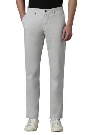 Louis Philippe Men's Slim Fit Mid Rise Tapered 100% Cotton Chinos