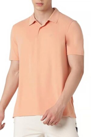 GUESS Men Peach Solid Polo Collar Polo T-Shirt
