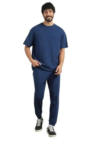 NOBERO Mens Cotton Blend Solid Co-Ord Sets