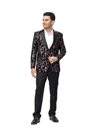 Men's Leopard Print Designer Blazer Set – Includes Matching Black Trouser | Festive, Wedding & Ethnic Wear | Regular Fit