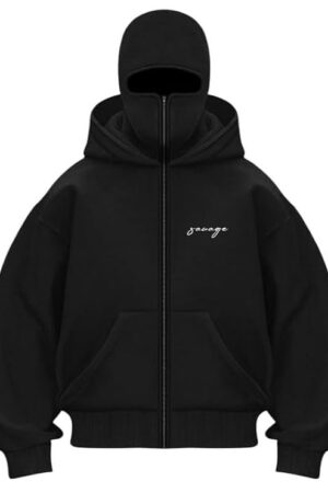 BE SAVAGE Balaclava Zipper Hoodie for Men Heavyweight Ninja Hoodies for Men