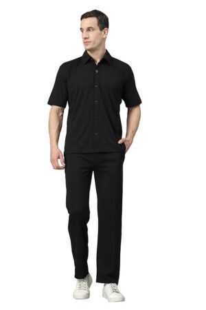 CHKOKKO Men Solid Track Suit Casual Coords Summer Wear Clothing Set Stylish Gents Cord Half Sleeves Latest Co Ords Polo Neck Western Co-ord Set