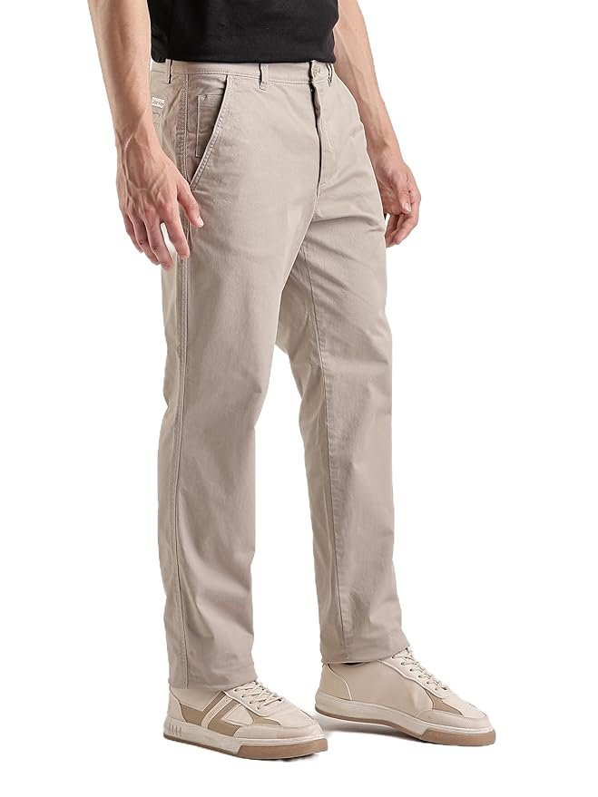 Calvin Klein Jeans Relaxed Fit Beige Mid-Rise Trousers