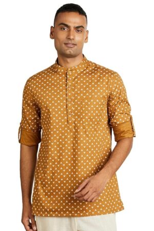 Amazon Brand - Symbol Men Cotton Printed Short Kurta (Regular Fit)