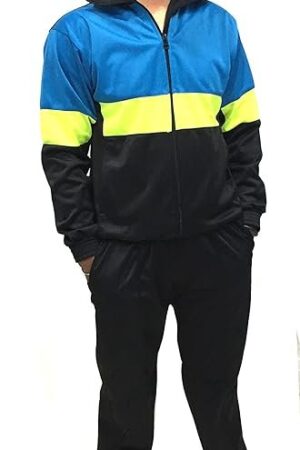 Protoner Men’s Stylish Track Suit – Blue & Black with Neon Stripe | Full Sleeve Zipper Jacket & Track Pant Set | Comfortable Sportswear for Gym, Jogging & Casual Wear
