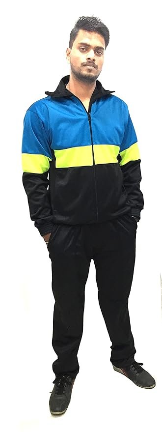 Protoner Men’s Stylish Track Suit – Blue & Black with Neon Stripe | Full Sleeve Zipper Jacket & Track Pant Set | Comfortable Sportswear for Gym, Jogging & Casual Wear
