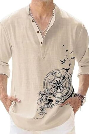 DEELMO Men's Cotton Blend Mandarin Collar Self One Design Full Sleeve Casual Short Kurta