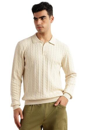 Thomas Scott Men's | Regular Fit | Long Sleeves | Self Design | 100% Cotton | Button Closure | Dry Clean | Polo Collar | Knitted | T-Shirt