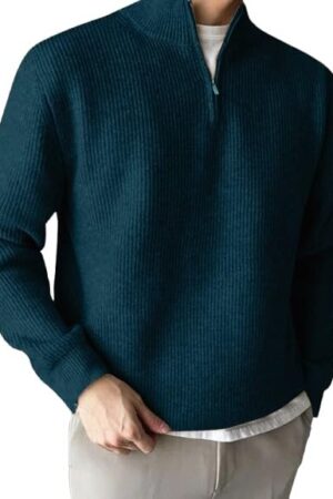 High Neck Woollen Sweater for Mens Half Zip Wool Cardigan Plus Size M to 5XL
