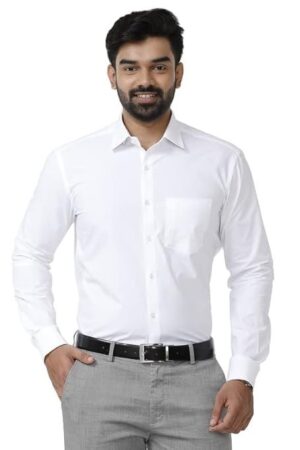 UATHAYAM White Beauty Slim Fit Office Formal Shirts for Man, Full Sleeve, Solid Cotton Shirt | Pack of 1