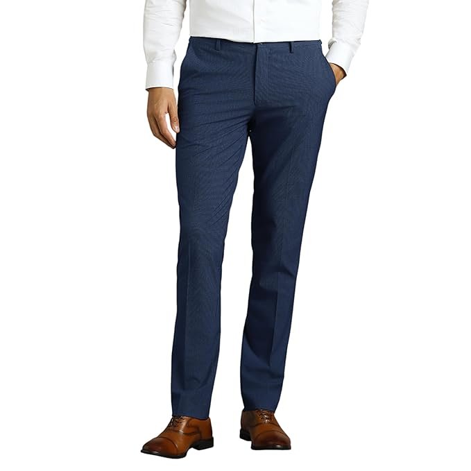 Louis Philippe Men's Slim Fit Mid Rise Premium Fabric Checks Formal Trouser