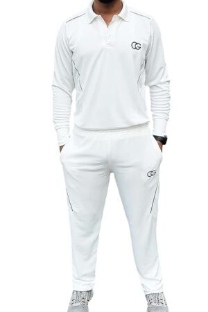 CG Full Sleeve Cricket White Tracksuit (T-Shirt & Lower Set)| Cricket Jersey |Cricket Whites Dress |Cricket Academy Kit |Cricket Uniform Men/Boys/Adults