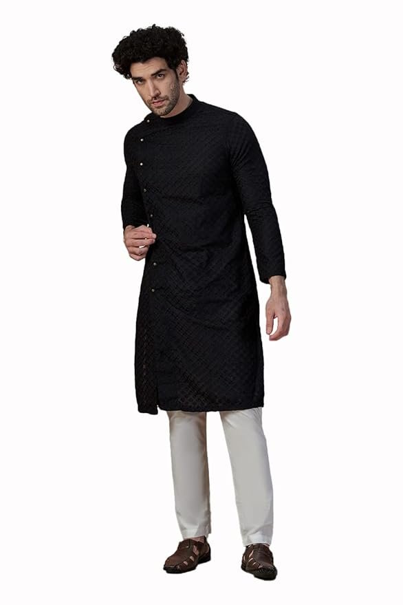 Manyavar Men's Side Open Chikankari Kurta Set (2pcs)