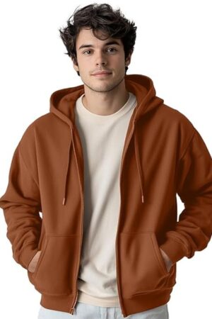 Nobero Zipper Hoodies for Man Stylish | 280 GSM Rich Cotton Fleece Solid Regular Fit Hooded Full Sleeve Sweatshirt for Men | Stylish Casual Wear Winter Hoodies for Men