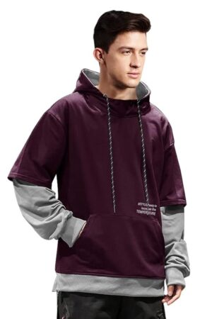 EYEBOGLER Men's Colorblocked Hooded Neck Cotton Blend Full Sleeves Regular Fit Sweatshirt