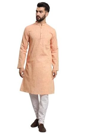 LATEST CHIKAN Men's Cotton Regular Textured Long Kurta Full Sleeves - Casual Ethnic Wear