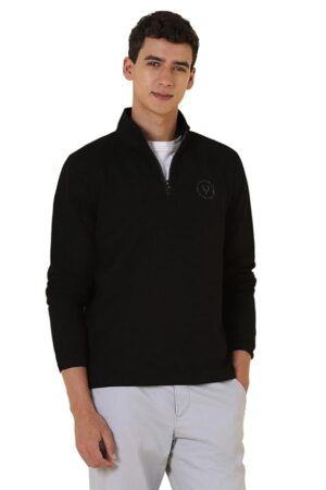 Allen Solly Mens Solid High Neck Half Zipper Sweatshirt | 80% Cotton Non Hooded Casual Sweatshirt