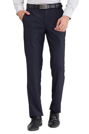 Park Avenue Men's Mid Rise Regular Fit Structure Pattern Poly Viscose Blend Flat Front Formal Trouser