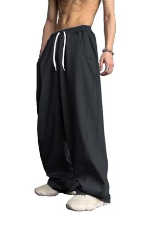 WZIKAI Men's Baggy Sweatpants Elastic Waist Drawstring Wide Leg Sweatpants Casual Loose Baggy Joggers with Pockets