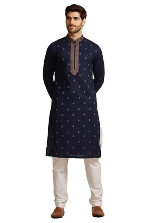 Manyavar Men's Fern and Buta Embroidered Kurta Set (2pcs)