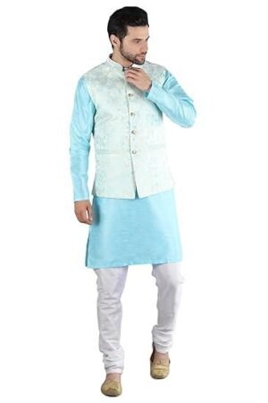Uri and MacKenzie Men's Silk Blend Kurta Pajama with Designer Ethnic Nehru Jacket/Modi Jacket