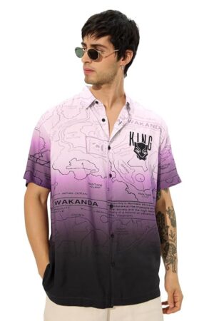 The Souled Store Official Black Panther: Map of Wakanda Men and Boys Short Sleeves Collared Neck Button Front All Over Printed Viscose Holiday Shirts