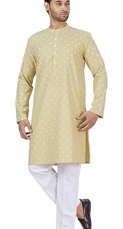 Studio Shringaar Men's Pastel Coloured Cotton Blend Relaxed Fit Printed Knee Length Regular Kurta (M130)