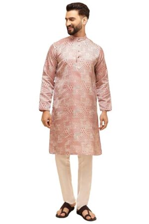 SOJANYA (Since 1958 Men's Jacquard Silk Woven Design Kurta with White Pyjama