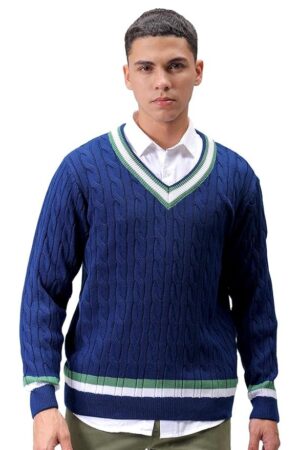 The Indian Garage Co Men Acrylic Relaxed Fit Textured V-Neck Sweater